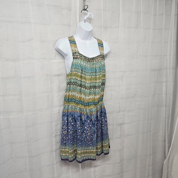 NWT Angie Blue Sleeveless Mini Dress Boho Studded Beach Festival L - Picture 4 of 12
